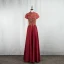 Vintage / Originale Style Chinois Doré En Dentelle Bordeaux Robe De Soirée 2020 Princesse Col Haut Perlage Paillettes Manches Courtes Dos Nu Longue Robe De Ceremonie