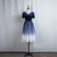 Fashion Navy Blue Homecoming Graduation Dresses 2020 A-Line / Princess V-Neck Star Sequins Short Sleeve Backless Knee-Length Formal Dresses