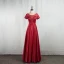 Elegant Burgundy Prom Dresses 2020 A-Line / Princess Scoop Neck Beading Crystal Short Sleeve Backless Floor-Length / Long Formal Dresses