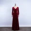 Elegant Burgundy Prom Dresses 2020 A-Line / Princess Suede V-Neck Long Sleeve Backless Floor-Length / Long Formal Dresses