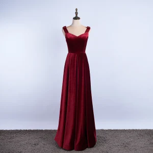 Élégant Bordeaux Robe De Soirée 2020 Princesse Encolure Carrée Daim Sans Manches Dos Nu Longue Robe De Ceremonie