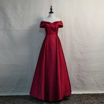 Elegant Burgundy Evening Dresses 2020 A Line Princess Off The Shoulder Short Sleeve Backless Floor Length Long Formal Dresses