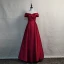 Elegant Burgundy Evening Dresses  2020 A-Line / Princess Off-The-Shoulder Short Sleeve Backless Floor-Length / Long Formal Dresses