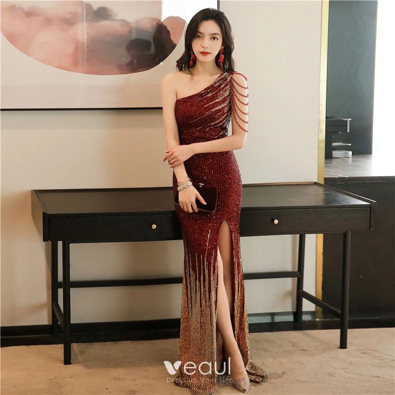 One Shoulder Sequins Long Prom Dresses 2021, Unique Shiny Prom Dresses, Evening Party Dresses One Shoulder Sequins Long Prom Dresses 2021, Unique Shiny Prom Dresses, Evening Party Dresses