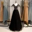Elegante Schwarz Ballkleider 2020 A Linie V-Ausschnitt Perlenstickerei Ärmel Rückenfreies Lange Festliche Kleider