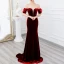 Charming Burgundy Suede Evening Dresses  2021 Trumpet / Mermaid Off-The-Shoulder Pearl Short Sleeve Backless Sweep Train Evening Party Formal Dresses