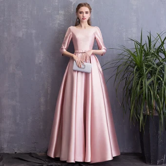 Chic Belle Rose Bonbon Robe De Soirée 2018 Princesse Noeud Perle Encolure Dégagée Dos Nu 3 4 Manches Longue Robe De Ceremonie