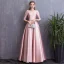 Chic / Beautiful Candy Pink Evening Dresses  2018 A-Line / Princess Bow Pearl Scoop Neck Backless 3/4 Sleeve Floor-Length / Long Formal Dresses