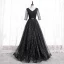 Fashion Black Prom Dresses 2020 A-Line / Princess V-Neck Star Sequins Rhinestone 3/4 Sleeve Backless Floor-Length / Long Formal Dresses