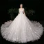 Haut de Gamme Ivoire Robe De Mariée 2020 Robe Boule Encolure Dégagée Perlage Faux Diamant En Dentelle Fleur Manches Longues Dos Nu Royal Train
