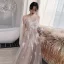 Fashion Blushing Pink Evening Dresses  2020 A-Line / Princess Scoop Neck Beading Lace Flower Long Sleeve Backless Floor-Length / Long Formal Dresses
