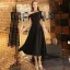 Simple Couleur Unie Noire de retour Robe Noire Courte 2020 Princesse Une épaule Manches Courtes Dos Nu Thé Longueur Robe De Graduation