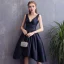 Chic / Beautiful Navy Blue Homecoming Graduation Dresses 2018 A-Line / Princess Backless V-Neck Sleeveless Short Formal Dresses