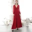 Modest / Simple Burgundy Evening Dresses  2020 A-Line / Princess Deep V-Neck Spotted Long Sleeve Floor-Length / Long Formal Dresses