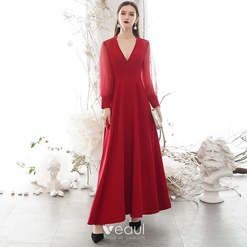 Modest burgundy dresses long top