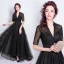 Modest / Simple Vintage / Retro Black Prom Dresses 2021 A-Line / Princess V-Neck Beading Lace Flower Short Sleeve Backless Floor-Length / Long Evening Party Formal Dresses