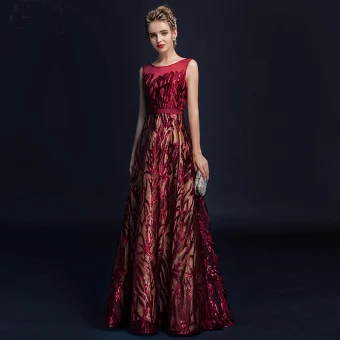 Chic Belle Bordeaux Robe De Soirée 2018 Princesse En Dentelle Fleur Paillettes Ceinture Encolure Dégagée Dos Nu Sans Manches Longue Robe De Ceremonie