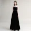 Modest / Simple Black Evening Dresses  2020 A-Line / Princess Suede Strapless Sleeveless Backless Floor-Length / Long Formal Dresses