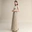Scintillantes Champagne Paillettes Robe De Soirée 2020 Princesse V-Cou Manches Courtes Dos Nu Longue Robe De Ceremonie