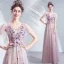 Chic / Belle Violet Robe De Bal 2020 Princesse V-Cou Appliques En Dentelle Fleur Perlage Cristal Manches Courtes Dos Nu Longue Robe De Ceremonie