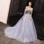Élégant Gris Bleu Ciel Robe De Soirée 2018 Princesse Faux Diamant De l'épaule Dos Nu Sans Manches Tribunal Train Robe De Ceremonie