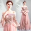Chic Rose Bonbon Robe De Bal 2020 Princesse De l'épaule Perle Faux Diamant En Dentelle Fleur Manches de cloche Dos Nu Train De Balayage Robe De Ceremonie