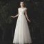 Simple Ivoire Tachetée Robe De Mariée 2020 Princesse Encolure Carrée Mancherons Dos Nu Longue
