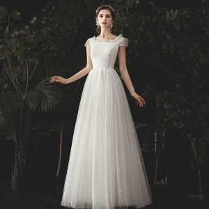 Schlicht Ivory Creme Geflecktes Brautkleider Hochzeitskleider 2020 A Linie Eckiger Ausschnitt Ärmel Rückenfreies Lange