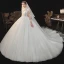 Illusion Ivoire Transparentes En Dentelle Fleur Robe De Mariée 2021 Robe Boule Col Haut 3/4 Manches Dos Nu Cathedral Train Mariage