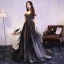 Schöne Schwarz Rüschen Abendkleider 2018 A Linie Off Shoulder Ärmellos Rückenfreies Sweep / Pinsel Zug Festliche Kleider