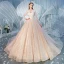 Charming Champagne Wedding Dresses 2020 Ball Gown V-Neck Sequins Lace Flower Long Sleeve Backless Cathedral Train