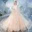 Scintillantes Champagne Paillettes Robe De Mariée 2020 Robe Boule V-Cou Perlage 1/2 Manches Dos Nu Cathedral Train