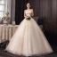 Fashion Champagne Corset Wedding Dresses 2020 Ball Gown Strapless Glitter Tulle Lace Flower Sleeveless Backless Floor-Length / Long