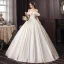 Modest / Simple Ivory Wedding Dresses 2020 Ball Gown Off-The-Shoulder Short Sleeve Backless Floor-Length / Long
