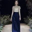 Chic Bleu Roi Robe De Soirée 2020 Princesse Col Haut Perlage Faux Diamant Paillettes Manches Courtes Dos Nu Longue Robe De Ceremonie