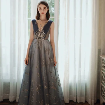 Chic Belle Océan Bleu Robe De Bal 2020 Princesse Encolure Dégagée Perlage Glitter Paillettes En Dentelle Fleur Faux Diamant Sans Manches Dos Nu Longue Robe De Ceremonie