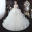 Élégant Ivoire Volants en Cascade Robe De Mariée 2020 Robe Boule Encolure Dégagée Perlage Perle Paillettes Noeud 3/4 Manches Dos Nu Cathedral Train