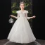 Chic / Beautiful White Birthday Flower Girl Dresses 2022 Ball Gown Scoop Neck Beading Sequins Lace Flower 3/4 Sleeve Floor-Length / Long Flower Girl Dresses