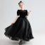 Audrey Hepburn Style Black Suede Birthday Flower Girl Dresses 2022 A-Line / Princess Scoop Neck Short Sleeve Floor-Length / Long Bow Flower Girl Dresses