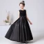 Chic / Beautiful Black Sequins Satin Birthday Flower Girl Dresses 2022 A-Line / Princess Scoop Neck Sleeveless Sash Floor-Length / Long Flower Girl Dresses