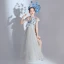 Chinese style Blushing Pink Sequins Embroidered Birthday Cheongsam / Qipao Flower Girl Dresses 2022 High Neck Short Sleeve Flower Girl Dresses Knee-Length Cheongsam