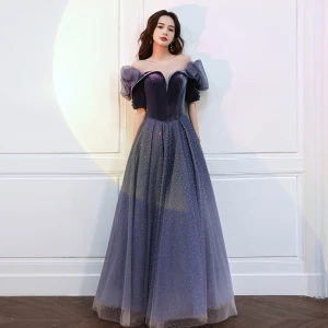 Mote Mørk Marineblå Suede Rhinestone Ballkjoler 2022 Prinsesse Scoop Halsen Korte Ermer Ryggløse Lange Formelle Kjoler