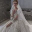 Luxury / Gorgeous White Handmade  Beading Pearl Rhinestone Lace Flower Wedding Dresses 2022 Ball Gown Embroidered Sequins V-Neck 3/4 Sleeve Royal Train Wedding