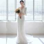 Sexy White Lace Flower Evening Dresses 2022 Trumpet / Mermaid V-Neck 1/2 Sleeves Backless Floor-Length / Long Evening Party Formal Dresses