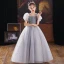 Chic / Beautiful Grey Sequins Birthday Flower Girl Dresses Ball Gown 2022 Scoop Neck Puffy Short Sleeve Floor-Length / Long Flower Girl Dresses