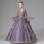 Elegant Lilac Beading Lace Flower Rhinestone Birthday Flower Girl Dresses 2022 Ball Gown Square Neckline Star Sequins Bell sleeves Floor-Length / Long Flower Girl Dresses