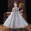 Chic / Beautiful Sky Blue Birthday Flower Girl Dresses 2022 Ball Gown High Neck Beading Sequins 1/2 Sleeves Floor-Length / Long Flower Girl Dresses