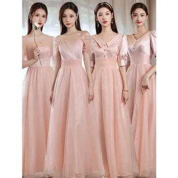 Simple Perle Rose Robe Demoiselle D Honneur 2022 Princesse V Cou Manches Courtes Dos Nu Longue Demoiselle D Honneur Robe Pour Mariage