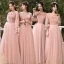 Chic / Beautiful Dusky Pink Suede Bridesmaid Dresses 2022 A-Line / Princess Pearl Sequins Long Sleeve Backless Floor-Length / Long Wedding Party Dresses