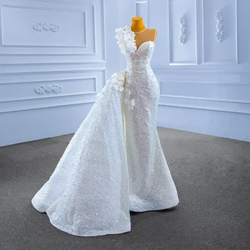 Étourdissant Luxe Blanche Perlage Perle Paillettes En Dentelle Fleur Robe De Mariée 2022 Trompette Sirène Encolure Dégagée Appliques Sans Manches Dos Nu